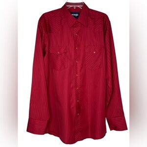 Red Wrangler Satin Stripe Long Sleeve‎ Button Pearl Snap Mens Large Tall Shirt